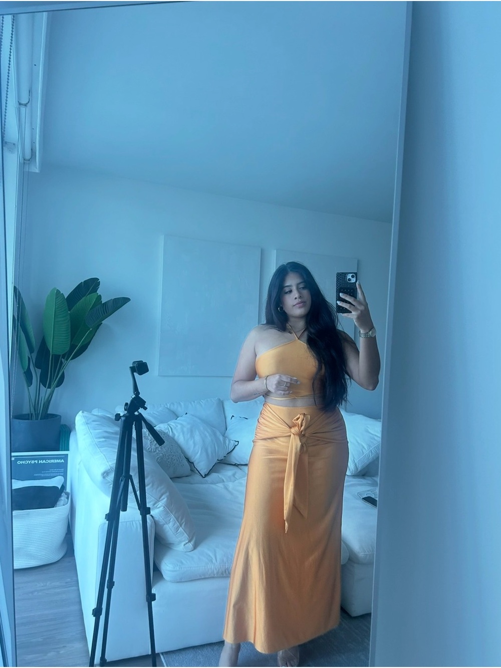 Women’s Mustard Tie-Waist Maxi Skirt Set